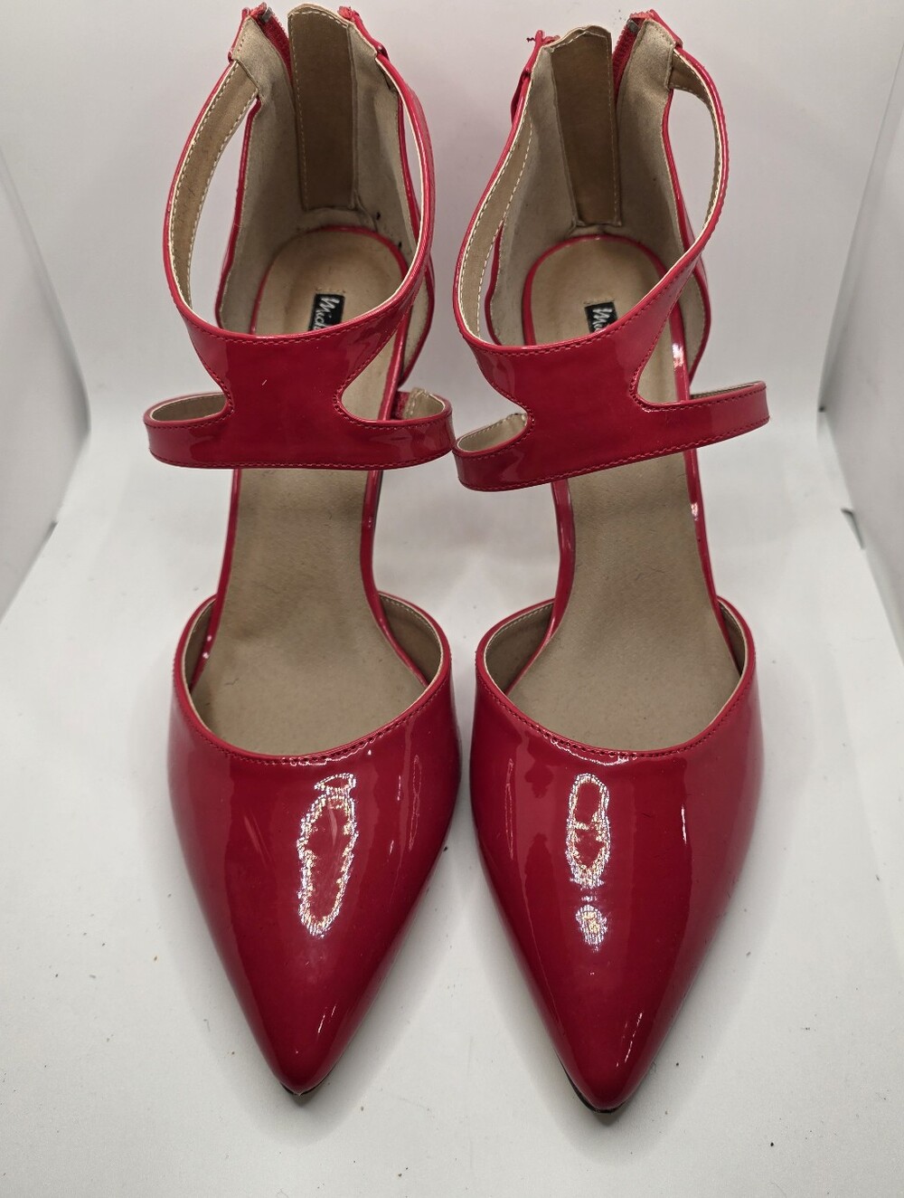 Red Patent Pointed Toe Ankle Strap Pumps